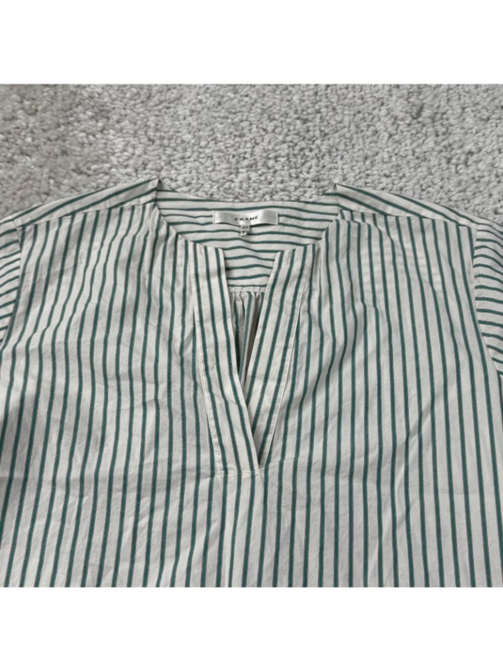 FRAME Green Gem V-Neck Striped Popover Top Womens Small - Picture 5 of 7